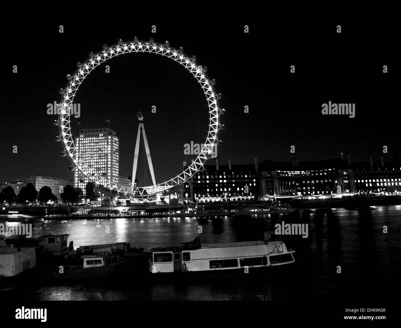 Le London Eye et la Tamise de nuit, City of Westminster, London, England, United Kingdom Banque D'Images