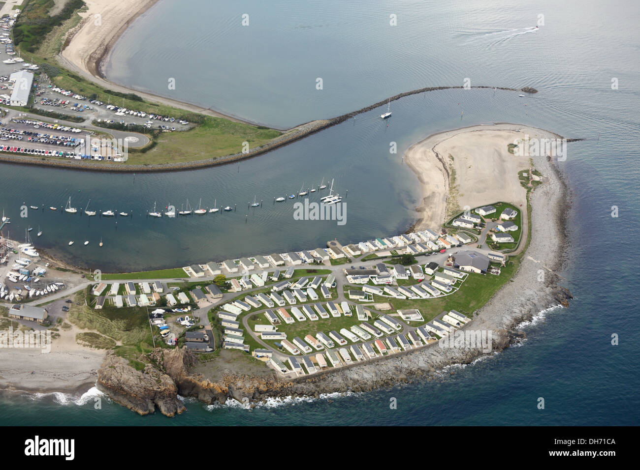 Vue aérienne de Pwlleli Harbour, Gwynedd Banque D'Images