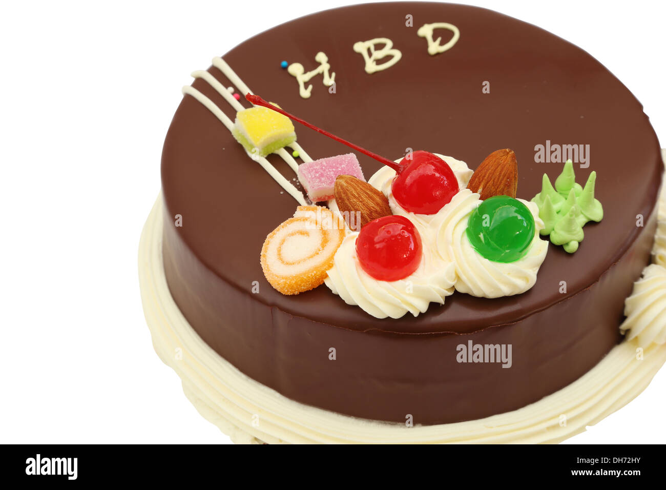 Joyeux Anniversaire Gateau Au Chocolat Sur Fond Blanc Photo Stock Alamy