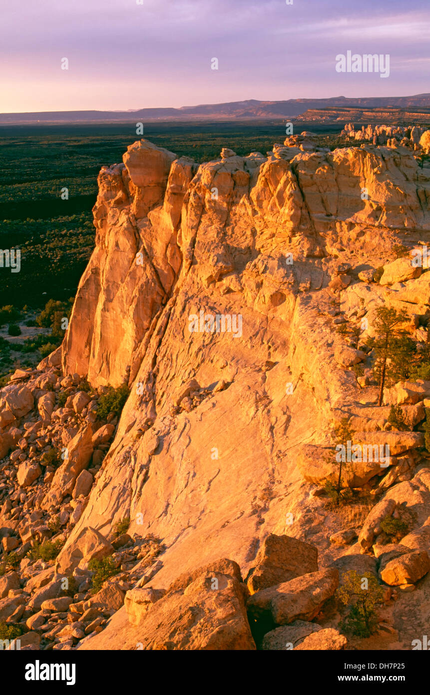 Bluff de grès donnent sur, El Malpais National Monument, New Mexico USA Banque D'Images
