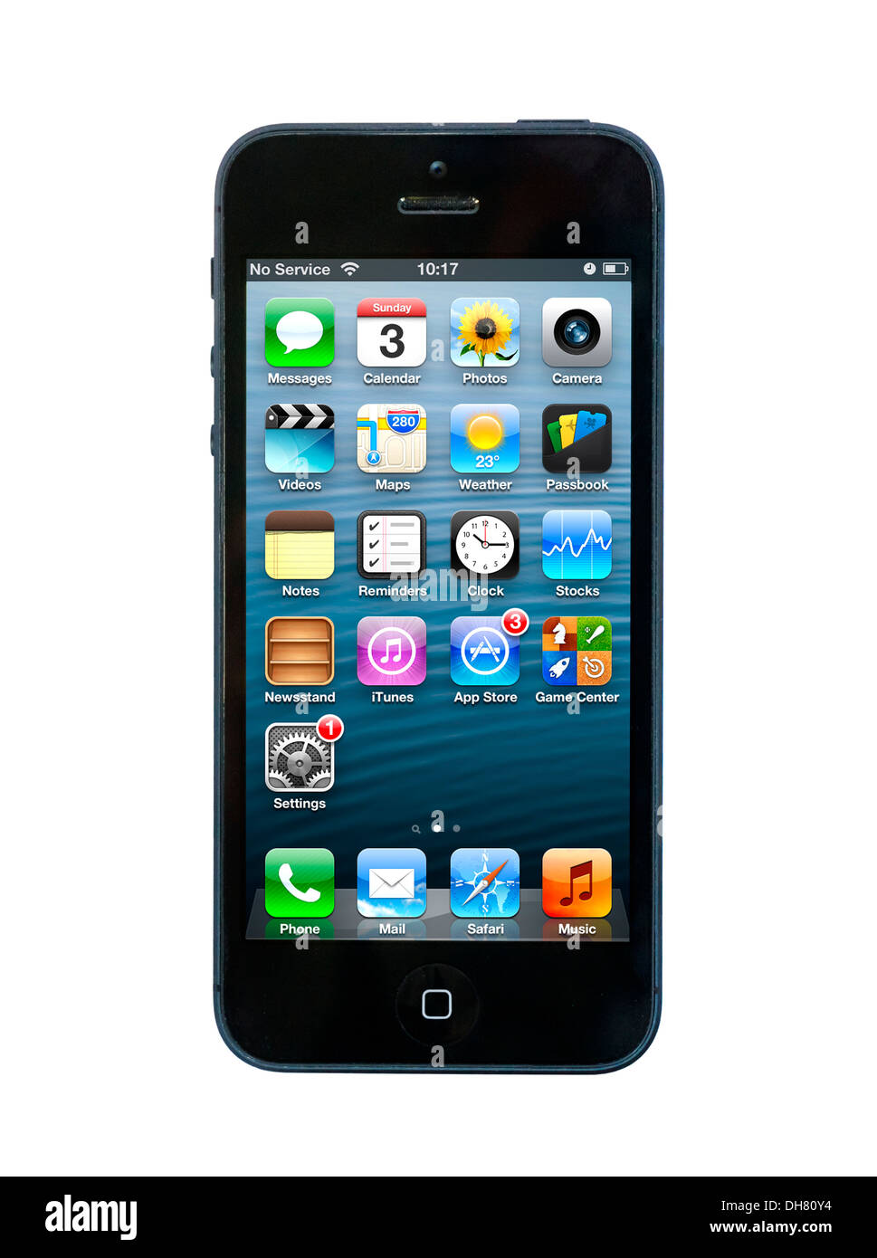 Smartphone iPhone 5 montrant l'écran d'accueil Banque D'Images