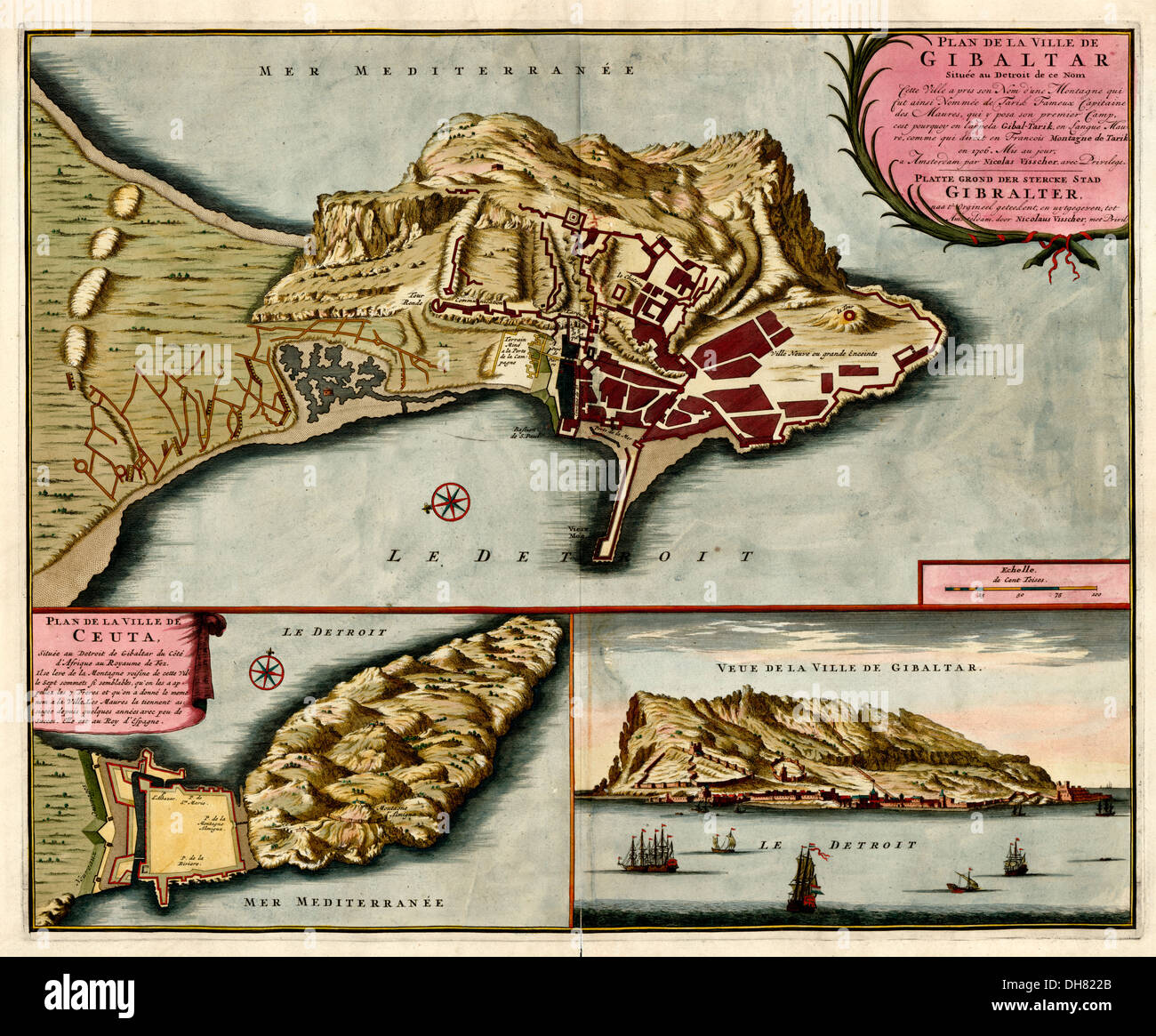 La carte Gibraltar 1700 Banque D'Images
