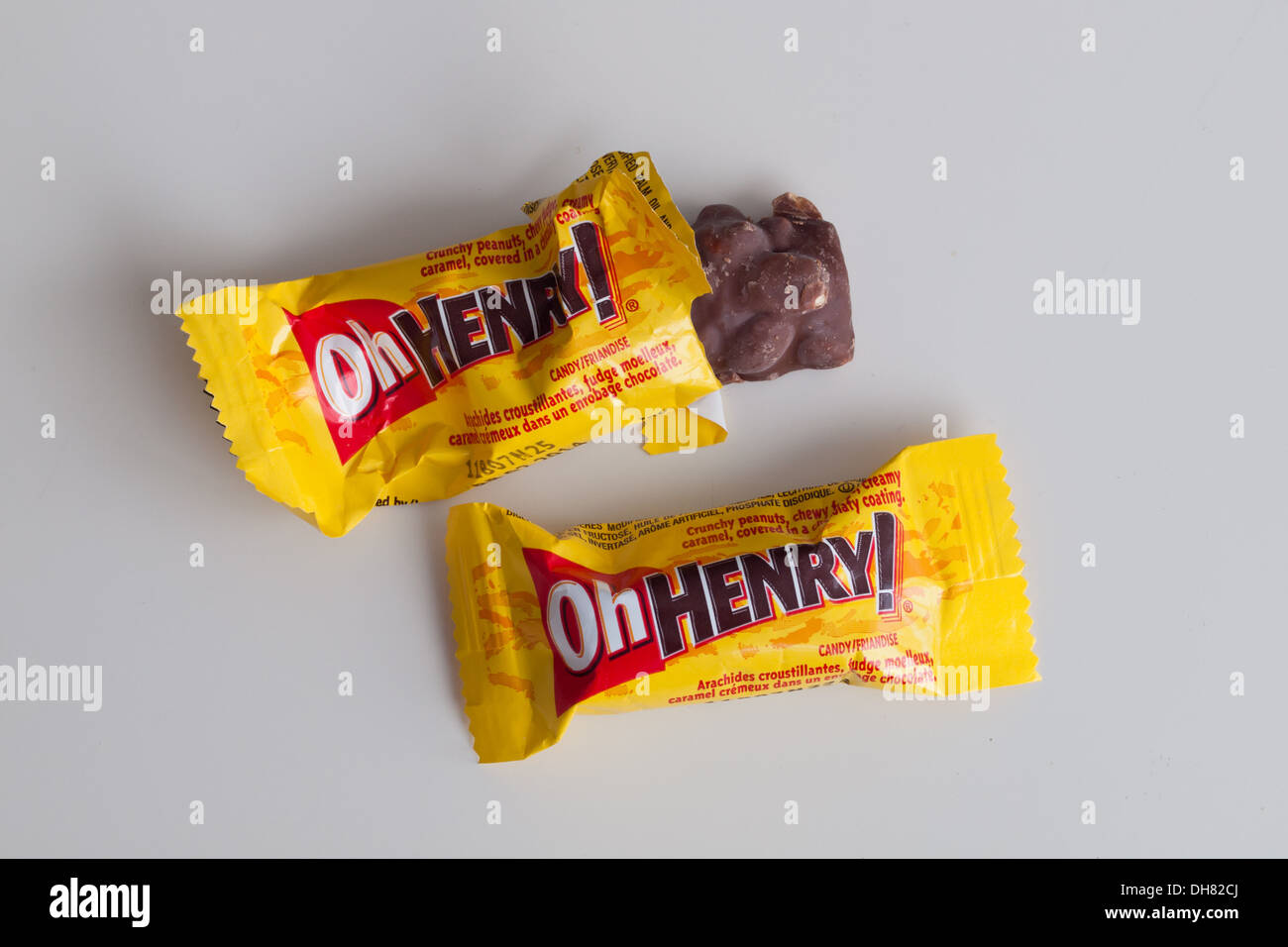 Oh Henry ! Des barres de chocolat, de l'Halloween 'fun size' emballage. Banque D'Images