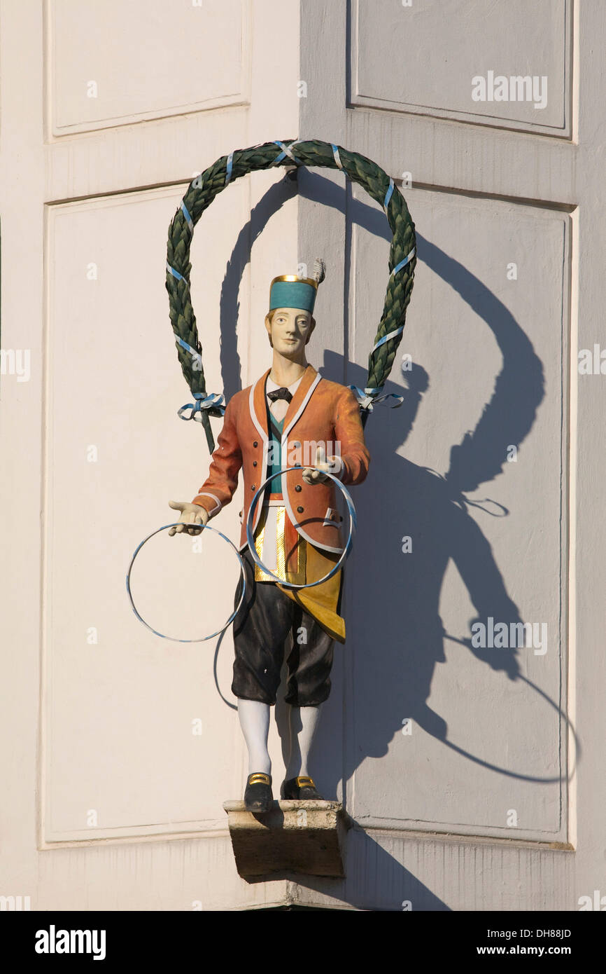 Schaeffler figure sur Schaefflereck Street corner, Altstadt-Lehel district, Munich, Bavière Banque D'Images