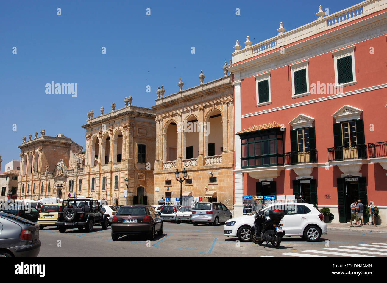 Placa des naissance, scène de rue, Ciutadella, Minorque, Espagne Banque D'Images