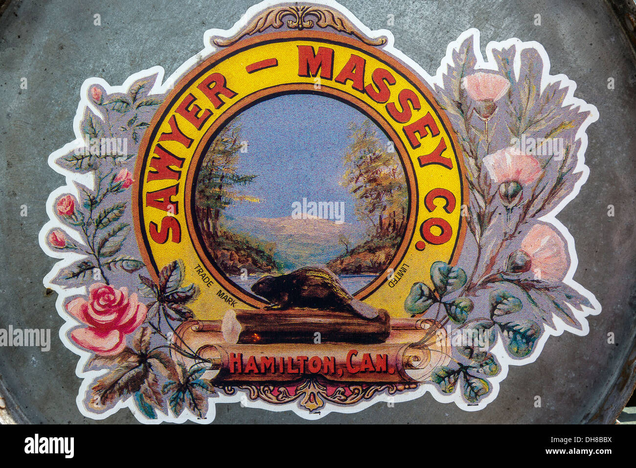 Sawyer-Massey Co. de Hamilton, Canada nom plaque. Fabricant de machines agricoles. Banque D'Images