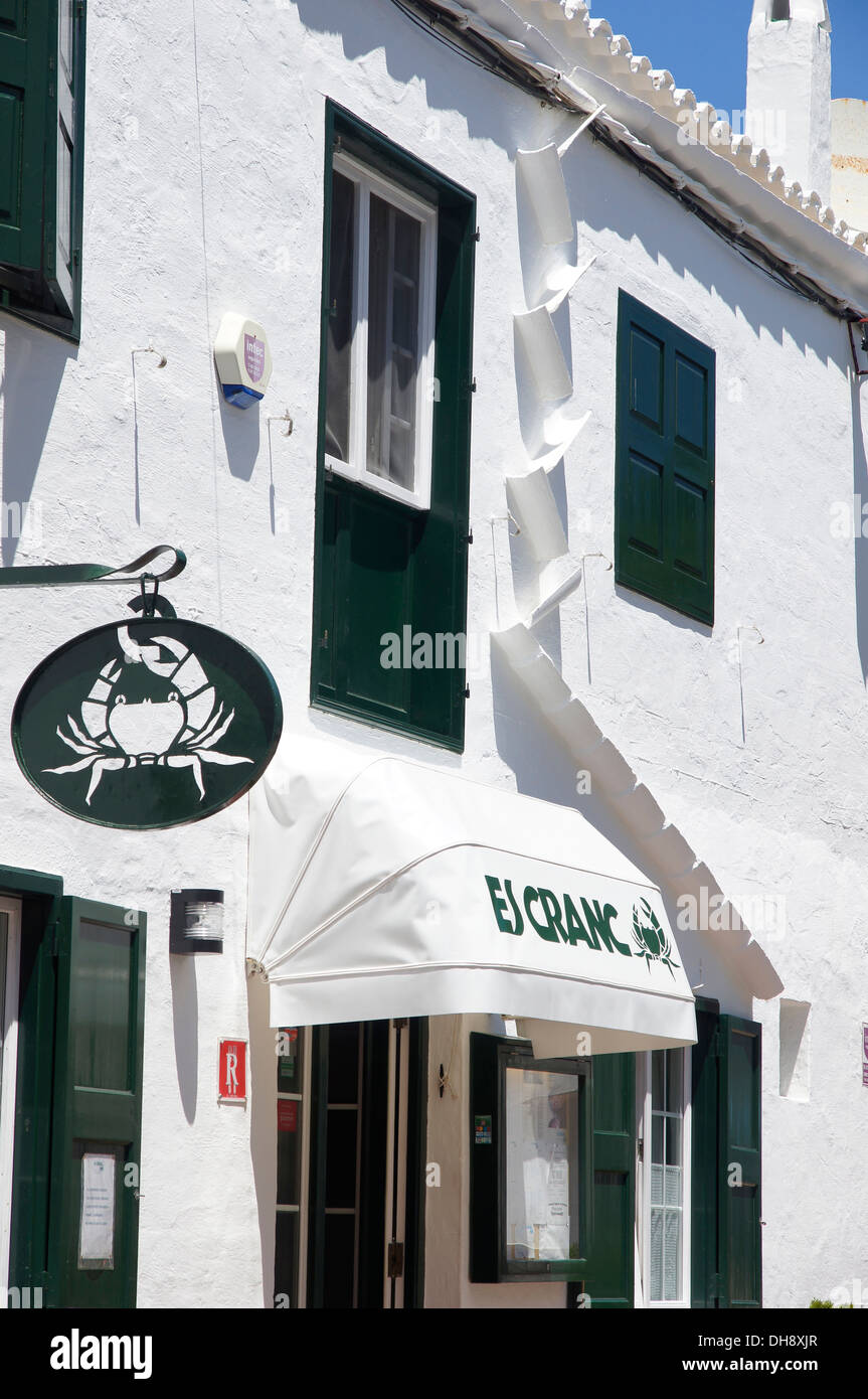 Le toit astucieux système de drainage, le restaurant es cranc, Fornells, Es Mercadal, Minorque, Espagne Banque D'Images