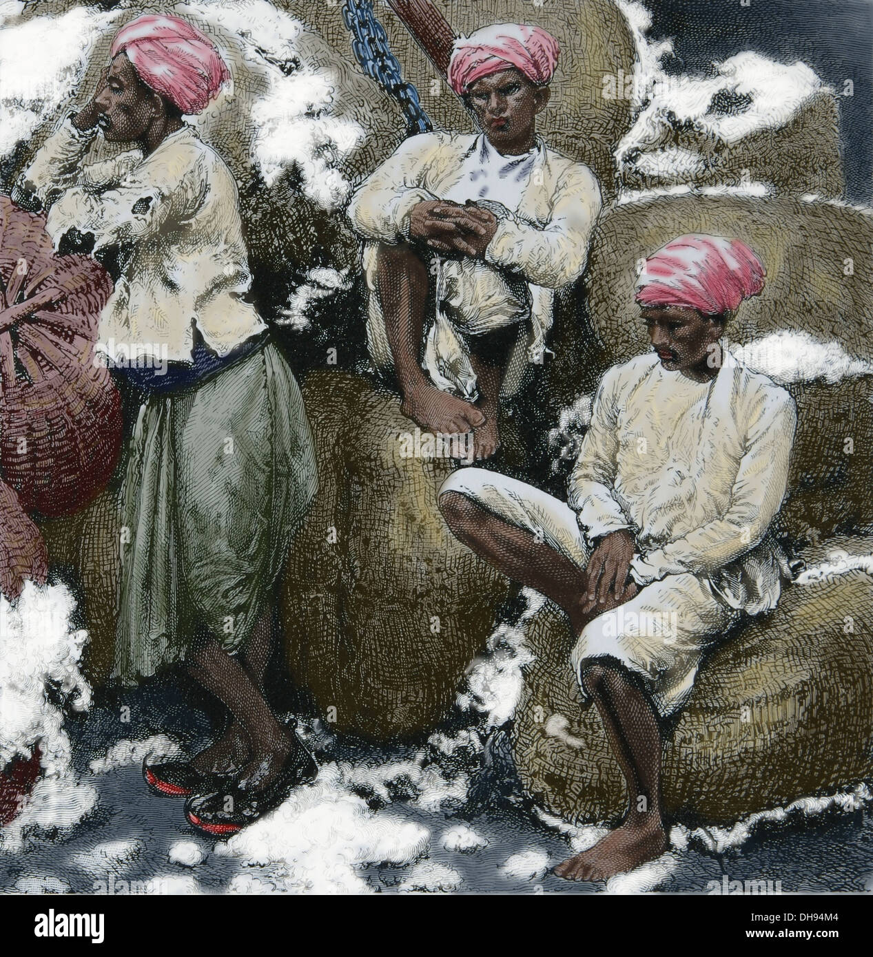 L'Asie. L'Inde. Les transporteurs de coton. 1870. Gravure en couleur. Banque D'Images