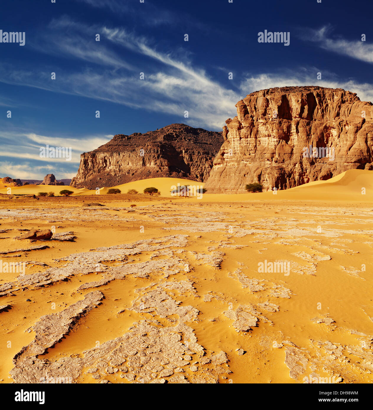 Dunes de sable et rochers, désert du Sahara, l'Algérie Banque D'Images