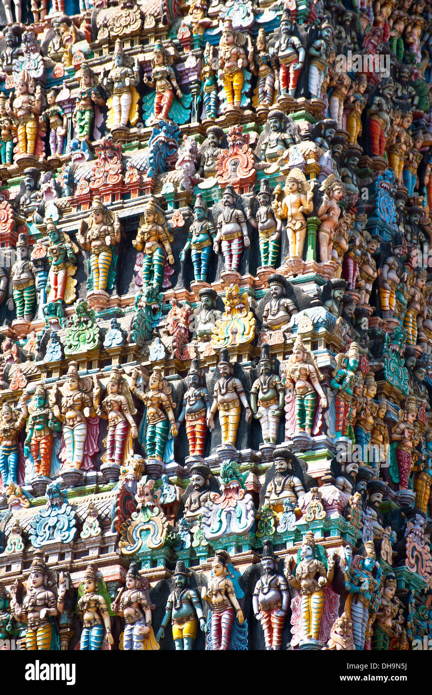 Grand Sud l'architecture indienne, Temple Meenakshi à Madurai. L'Inde du Sud, Tamil Nadu, Madurai Banque D'Images
