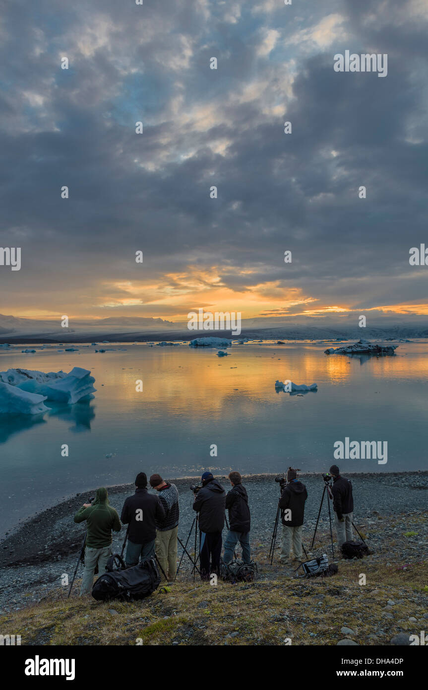 Atelier Photo, Jokulsarlon Glacial Lagoon, Breidamerkurjokull, calotte de glace, l'Islande Vatnajokull Banque D'Images