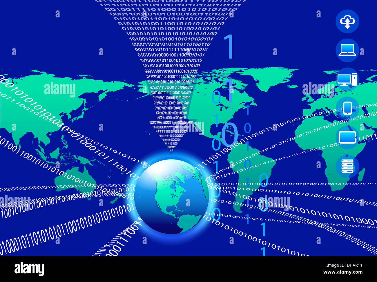 Global Communication Concept - volet technologique et globe avec flèche de données Globe terre Monde Amérique Banque D'Images