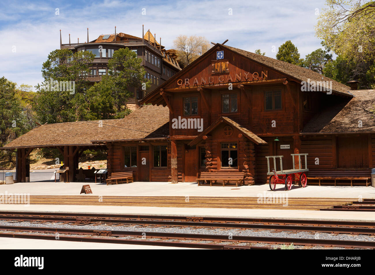 Grand Canyon Railroad Station, le Parc National du Grand Canyon, Arizona. Banque D'Images