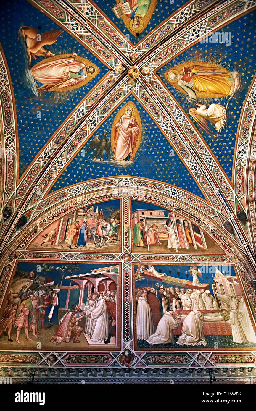 Les fresques de la Sacristie représentant la vie de saint Benoît. San Miniato Florence Italie Banque D'Images