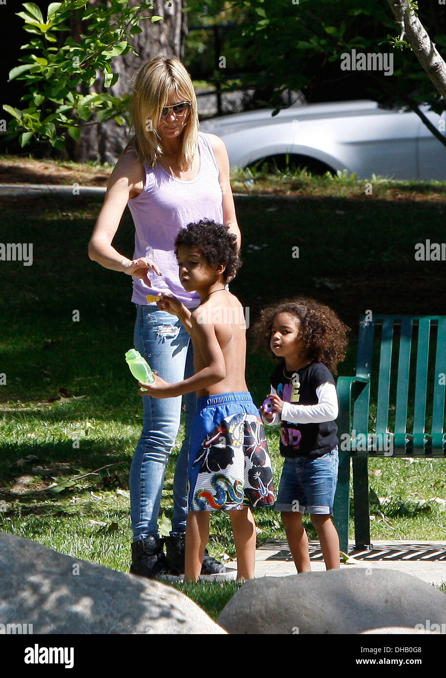 Heidi Klum avec Johan fils Samuel et sa fille Lou Sulola Samuel sur une