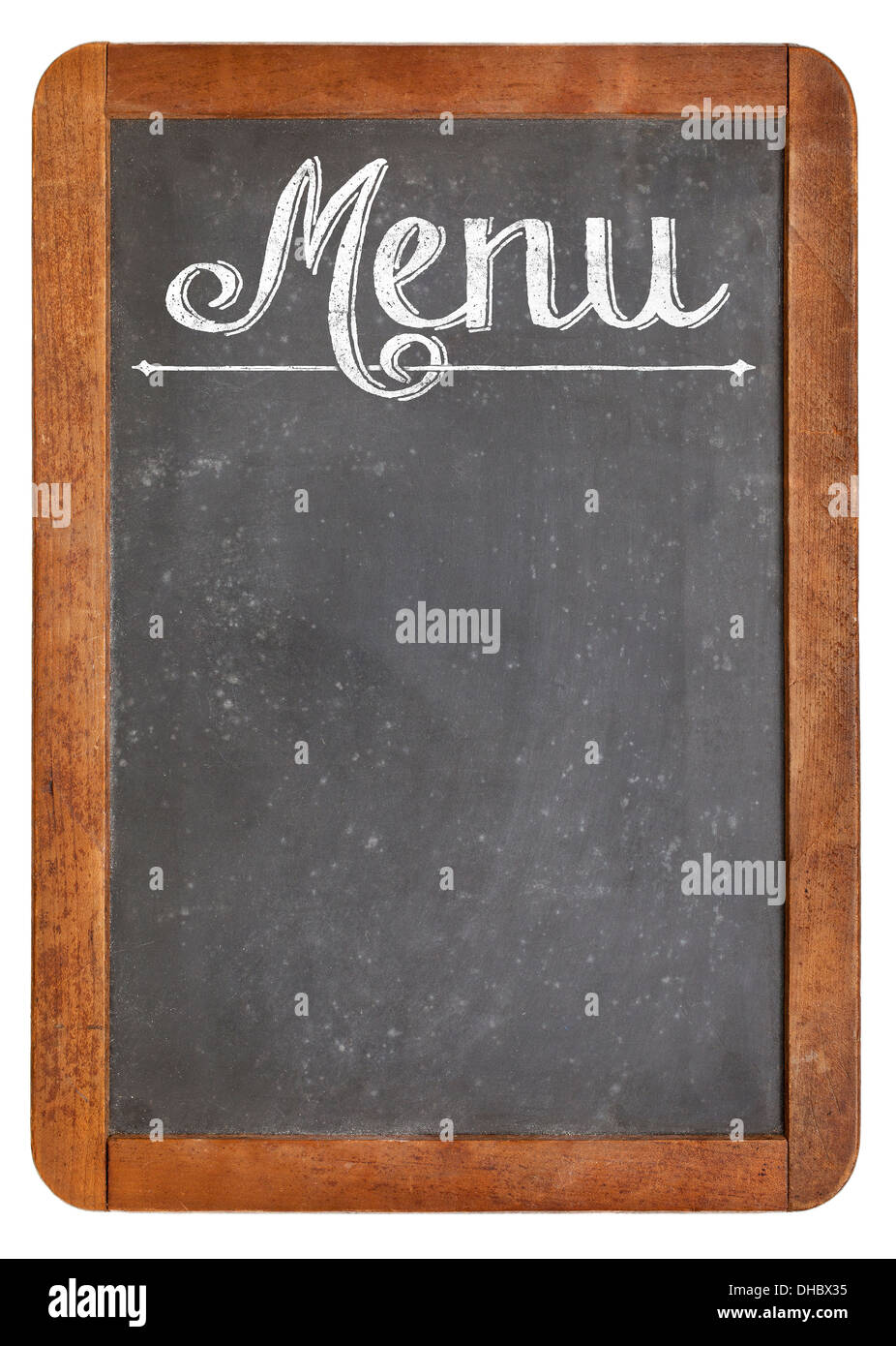 Ardoise tableau noir vintage en bois avec des traces de craie blanche utilisé un menu de restaurant Banque D'Images