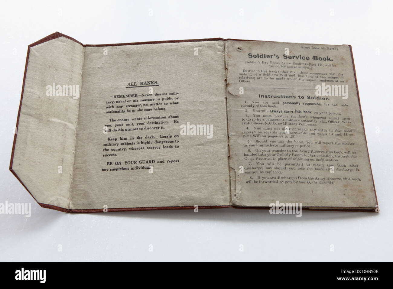 La Seconde Guerre mondiale document historique important/documents relatifs à M.Thomas Henry Wheeler, grand-père du photographe Peter Wheeler. Banque D'Images