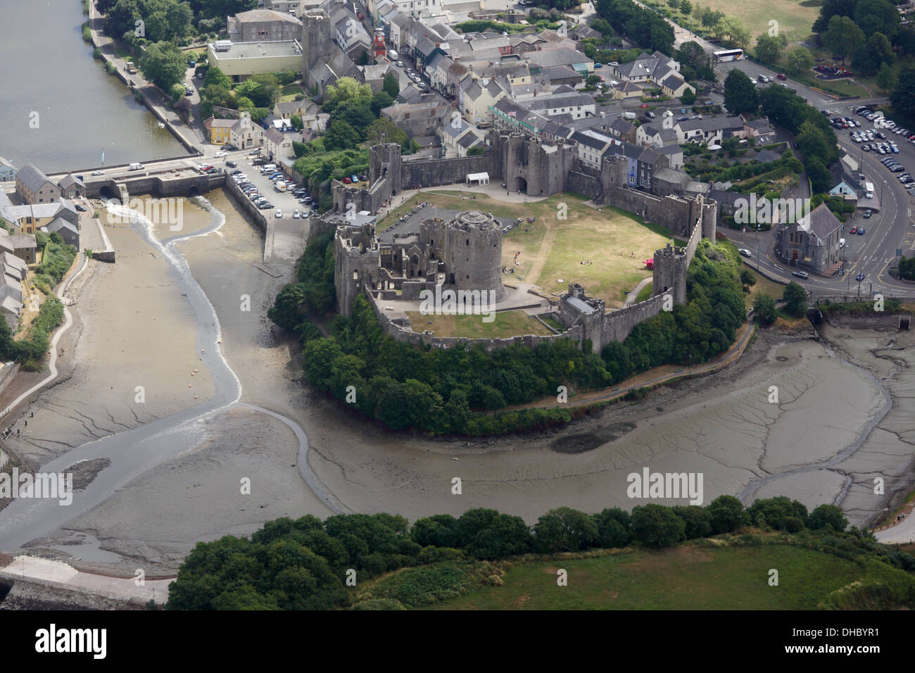 Vue aérienne du château de Pembroke Banque D'Images