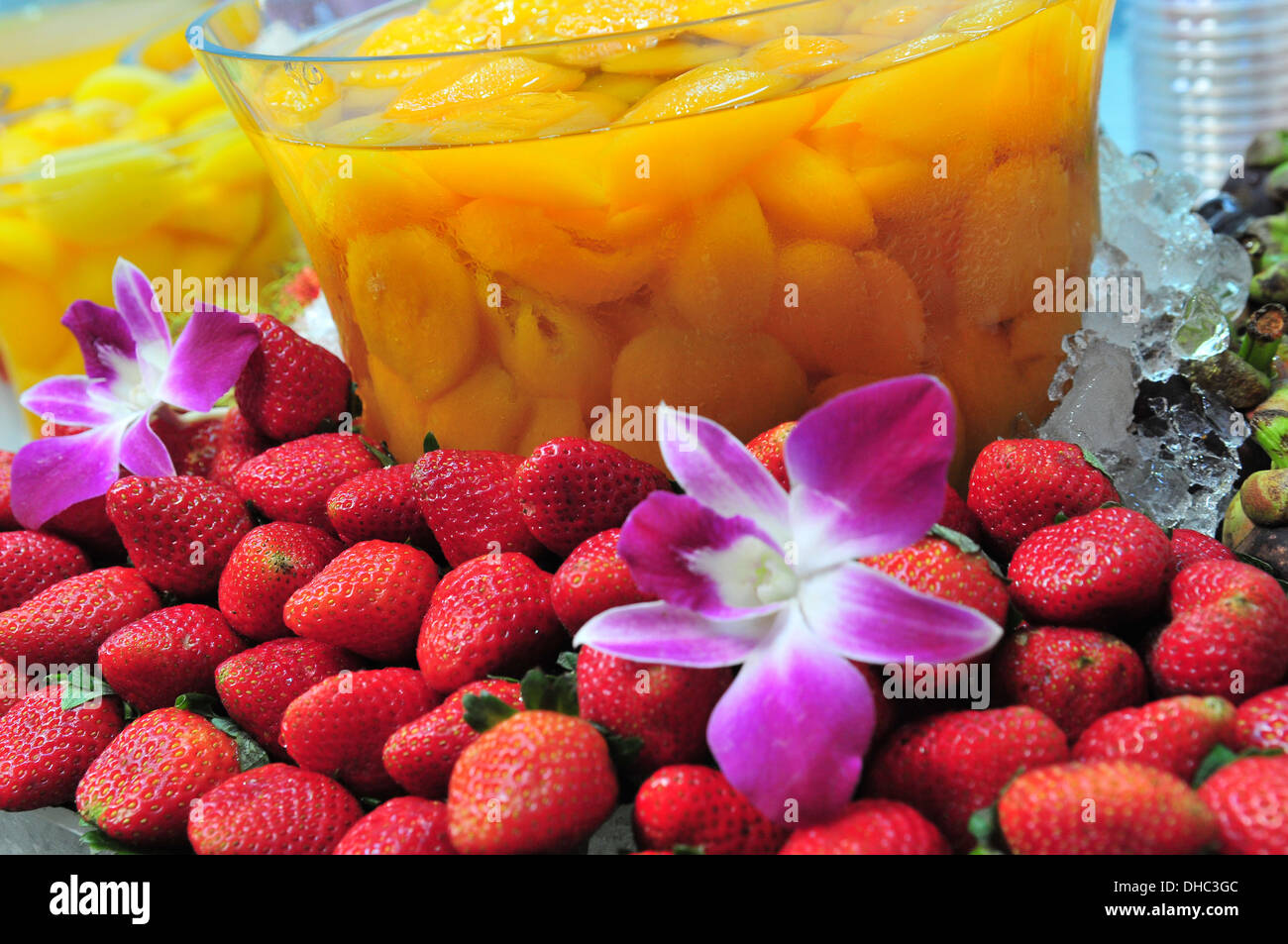 Jus de fruit stand à Bangkok Chatuchak Weekend Market, Thaïlande Banque D'Images
