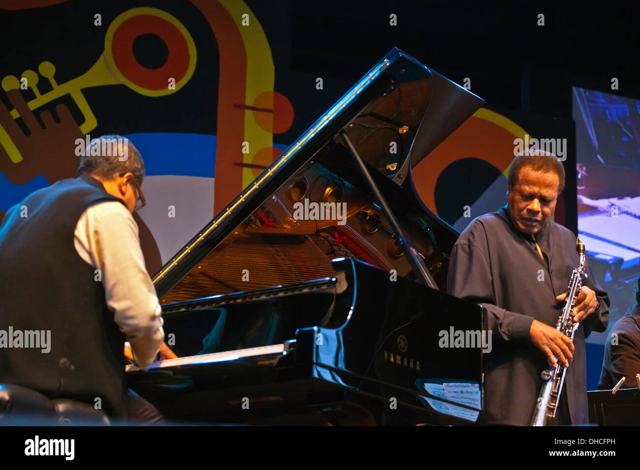 DANILO PEREZ joue du piano avec le Wayne Shorter Quartet au Festival de Jazz de Monterey - Monterey, Californie Banque D'Images