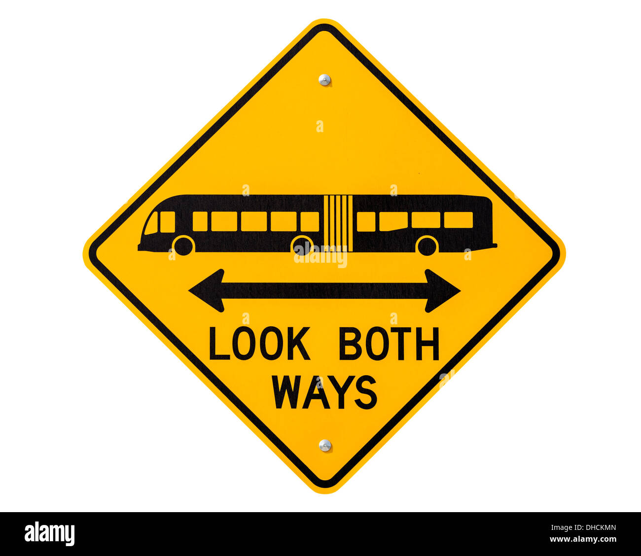 Regardez dans les deux directions bus et tram warning sign with clipping path isolé.. Banque D'Images