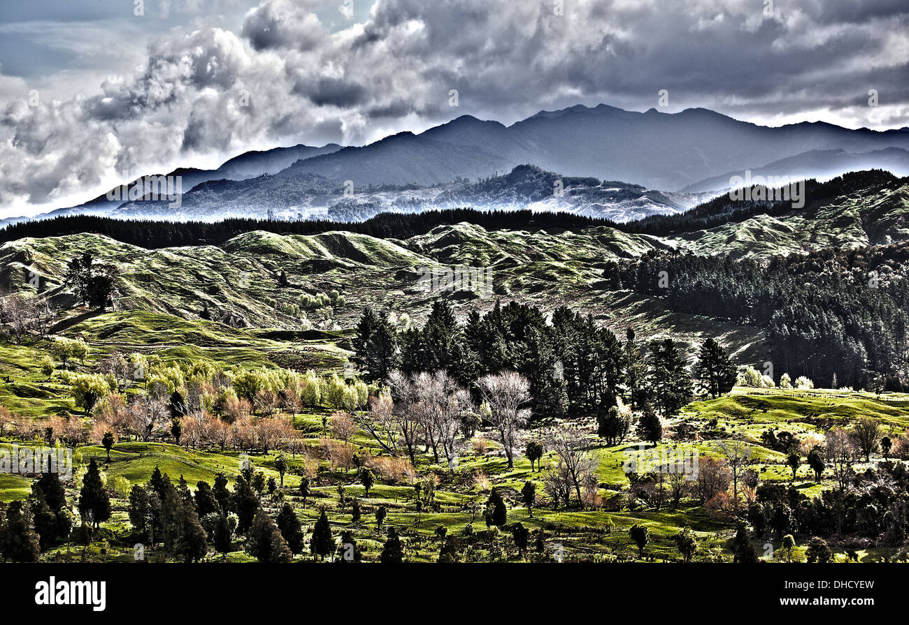 La couleur d'une photographie d'un paysage spectaculaire, paysage atmosphérique en Nouvelle-Zélande. Banque D'Images