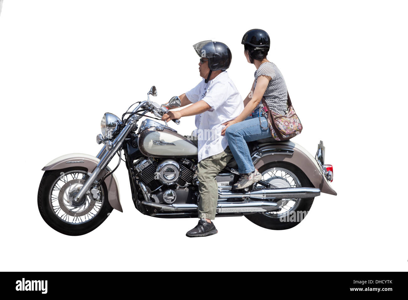 2 personnes sur une moto japonaise à Tokyo, Japon Banque D'Images