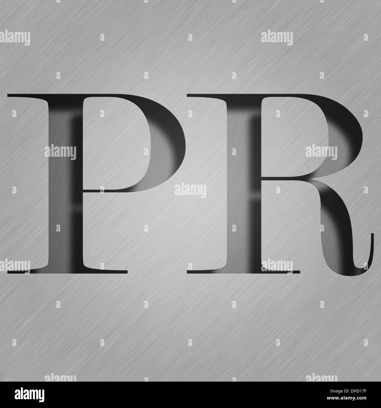 Relations publiques inscription illuminée de lumière à rayures diagonales Banque D'Images