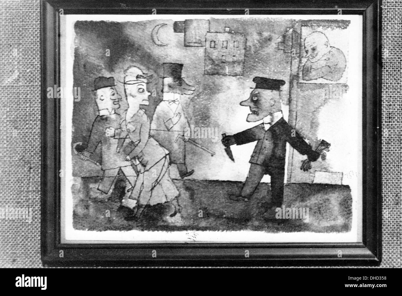 Une image de propagande nationale socialiste montre une peinture de George Grosz à l'exposition d'art dégénéré à Dresde, Allemagne, septembre 1933. L'exposition a ouvert ses portes à Dresde en septembre 1933. La légende originale contemporaine se lit comme suit : « Grosz. Acquisition 1920 - 6,80.-- RM.' Fotoarchiv für Zeitgeschichte / FILE - PAS DE SERVICE DE VIREMENT - Banque D'Images