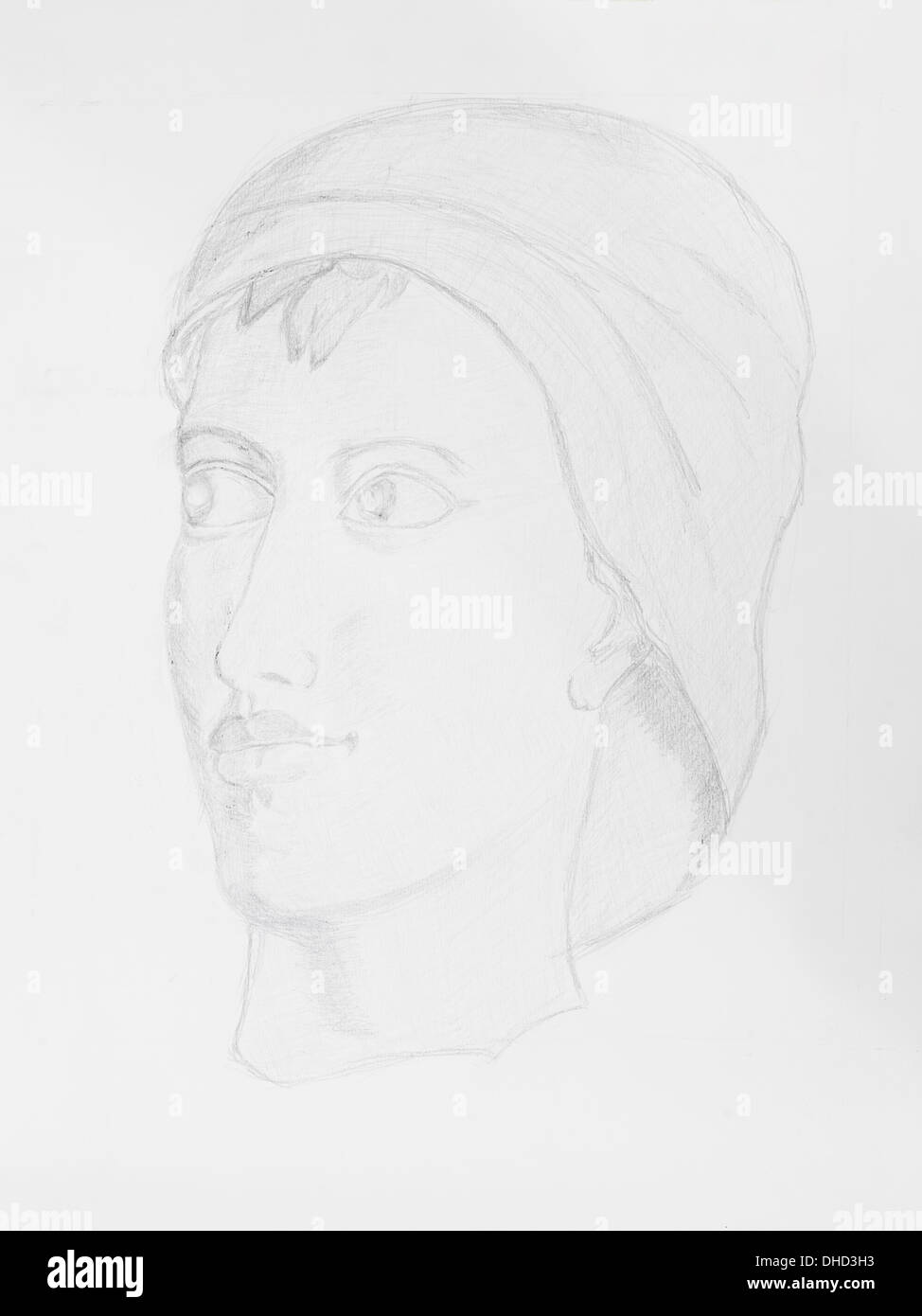 Portrait de femme dessin au crayon sur papier blanc Banque D'Images