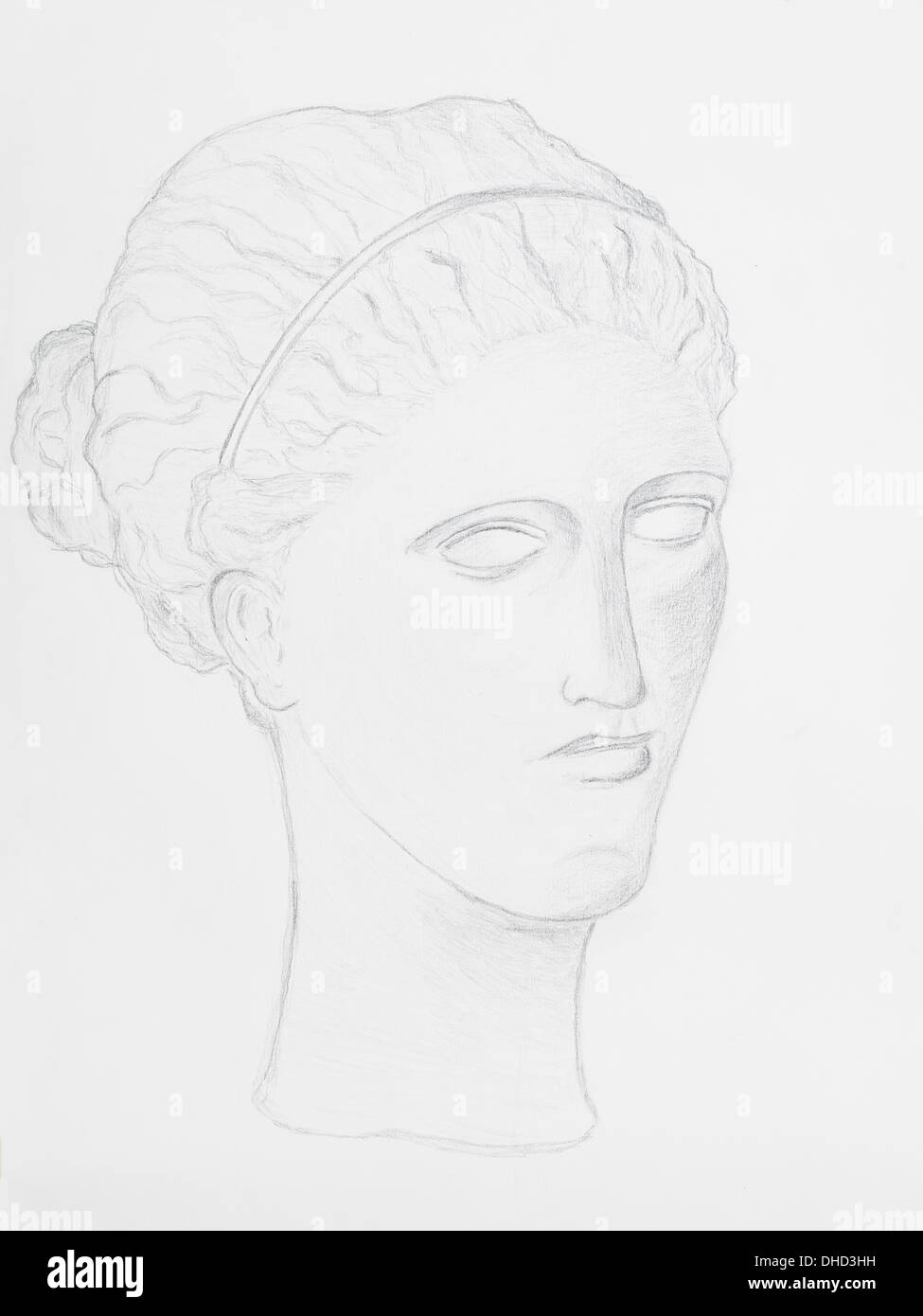 Portrait de femme dessin au crayon sur papier blanc Banque D'Images
