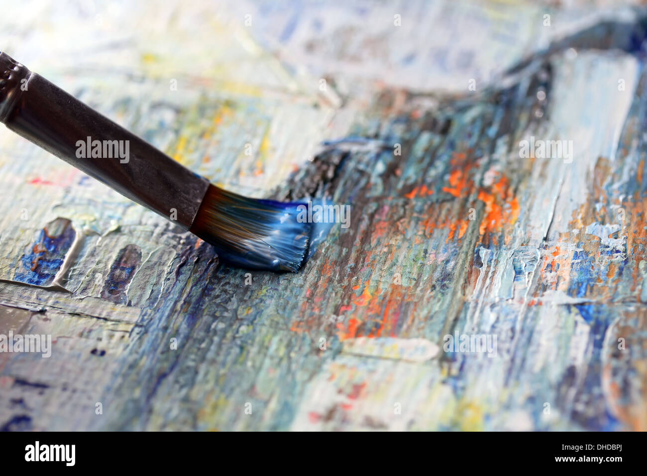 Gros plan du pinceau et palette. Banque D'Images
