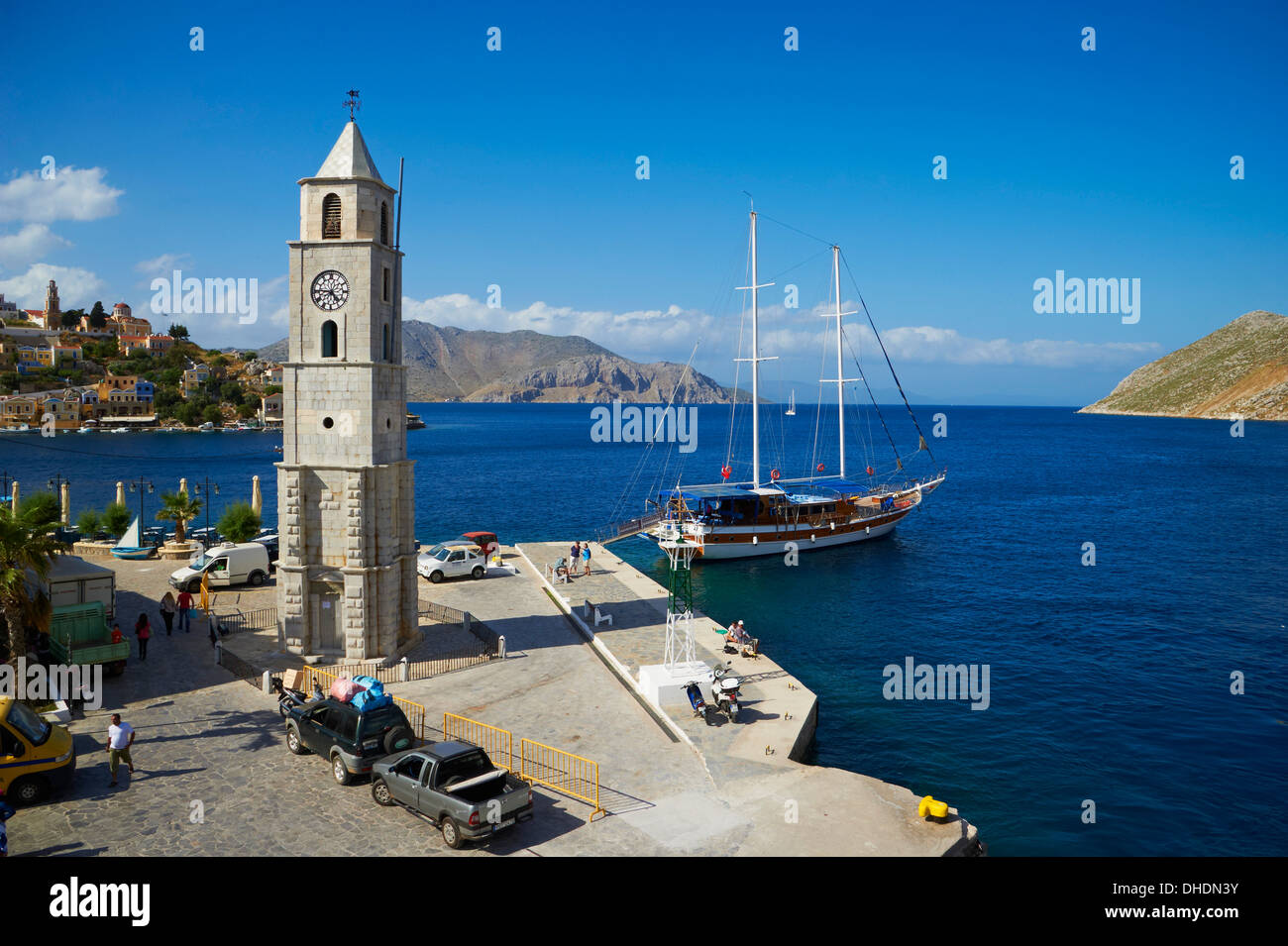 Gialos Harbour, île de Symi, Dodécanèse, îles grecques, Grèce, Europe Banque D'Images