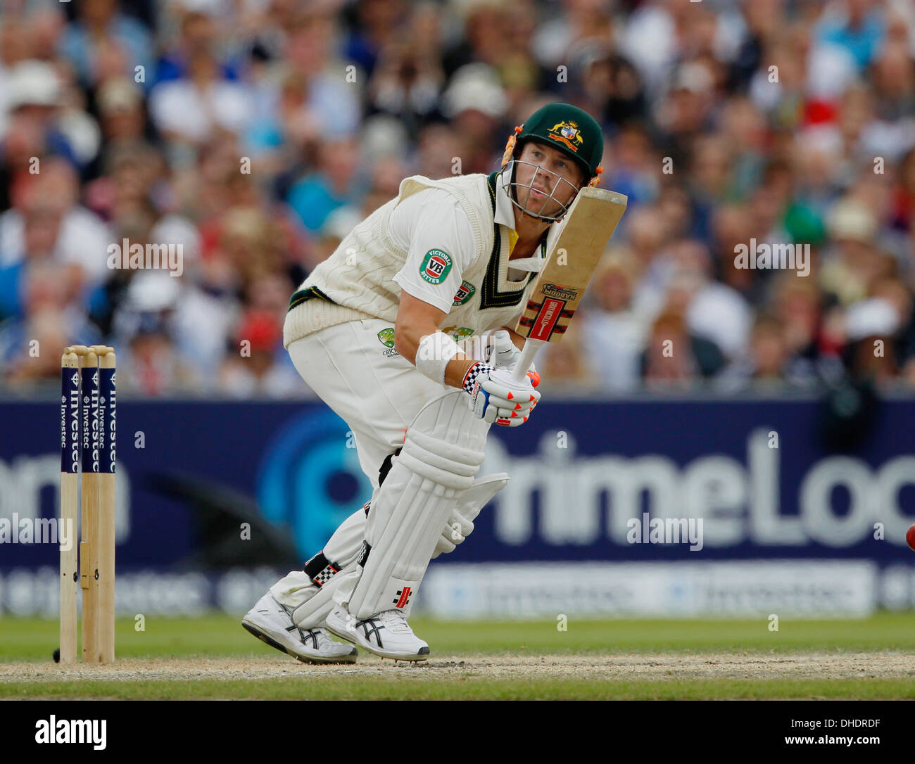 David Warner de l'Australie plus toqué à Old Trafford dans le troisième test Banque D'Images