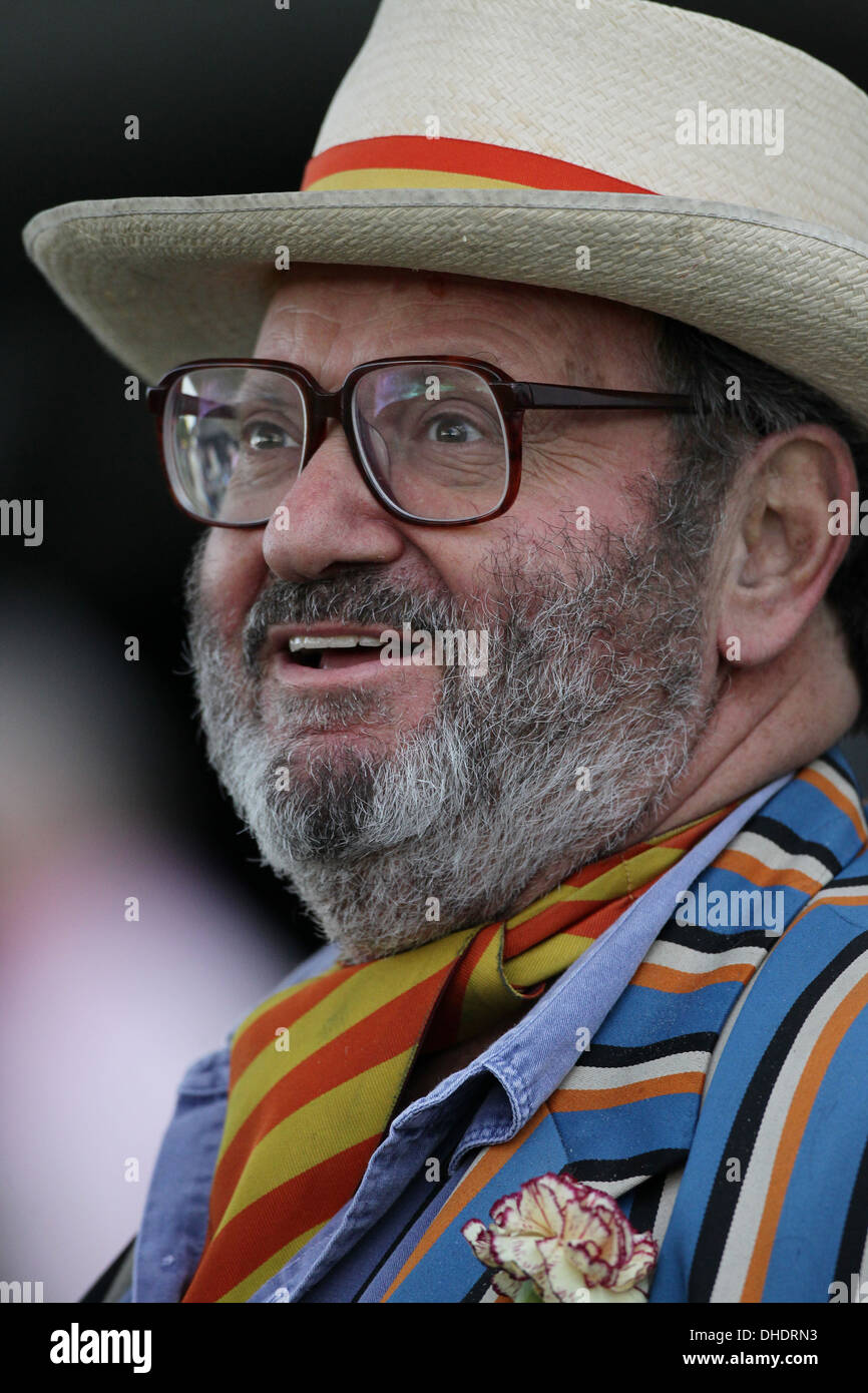 Cricket - MCC ventilateur avec barbe, lunettes et boutonnière en blazer colorés, MCC cravat et Planters hat. Banque D'Images