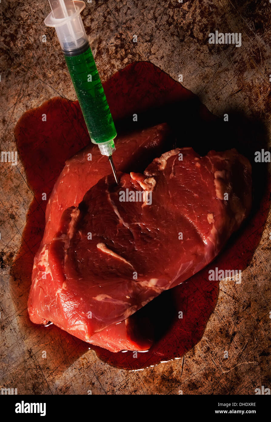 L'utilisation d'hormones et d'antibiotiques dans l'industrie de l'élevage industriel ; Spruce Grove, Alberta, Canada Banque D'Images