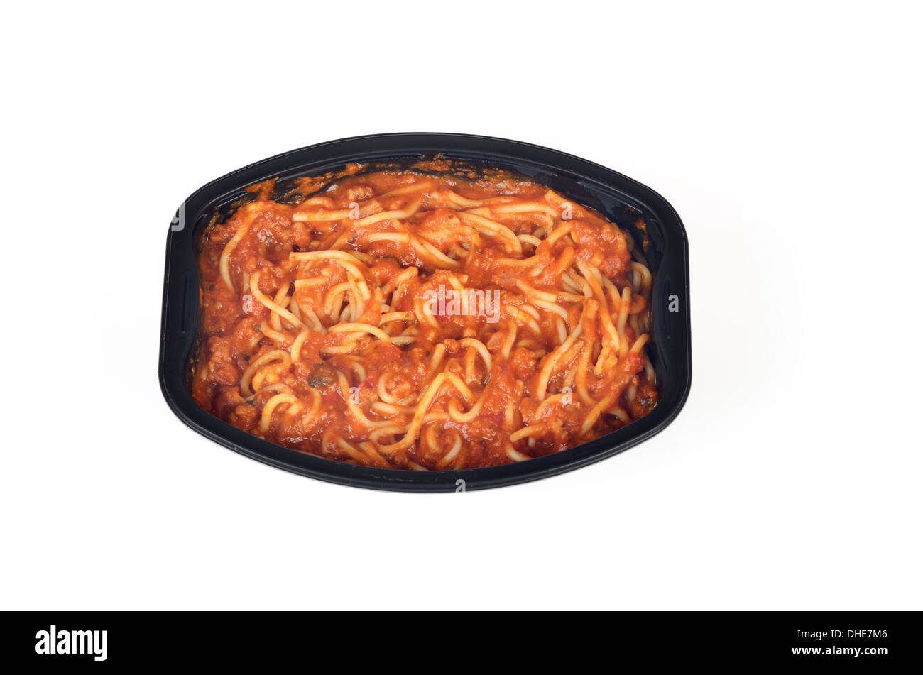 Cuits congelés prêts plateau à repas de spaghetti et sauce à la viande Banque D'Images