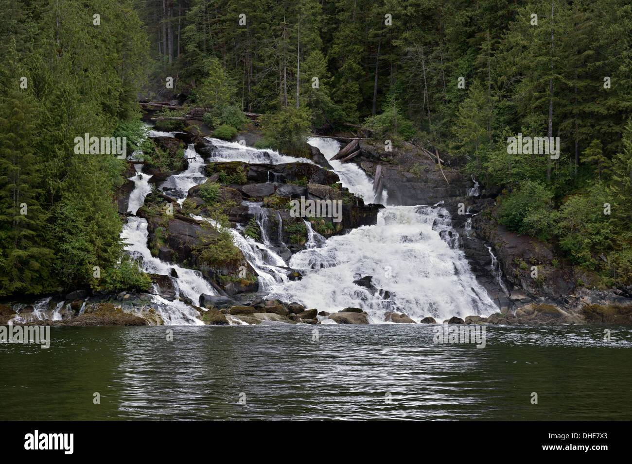 Abaisser Butedale Falls, l'île Princess Royal, mi-coast British Columbia, Canada Banque D'Images