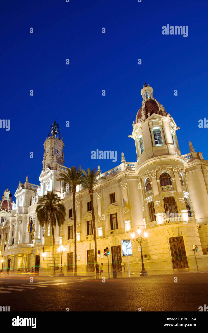 Hôtel de ville, Plaza del Ayuntamiento, Valencia, Espagne, Europe Banque D'Images