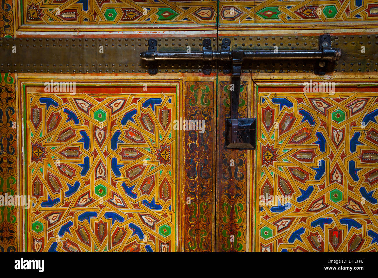 Détail de porte intérieure, mausolée de Moulay Ismail, Médina, Meknès, Maroc, Afrique du Nord, Afrique Banque D'Images
