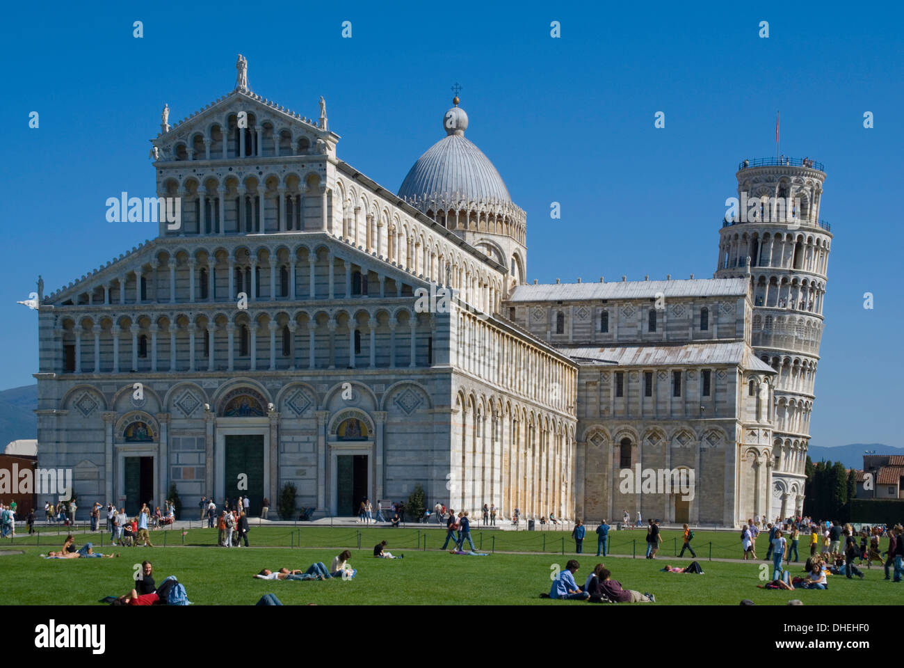 Duomo et de la Tour de Pise, l'UNESCO World Heritage Site, Pise, Toscane, Italie, Europe Banque D'Images