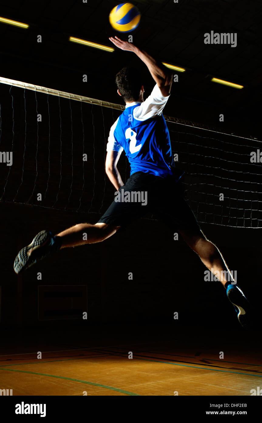 Joueur de volley ball de saut par net Banque D'Images