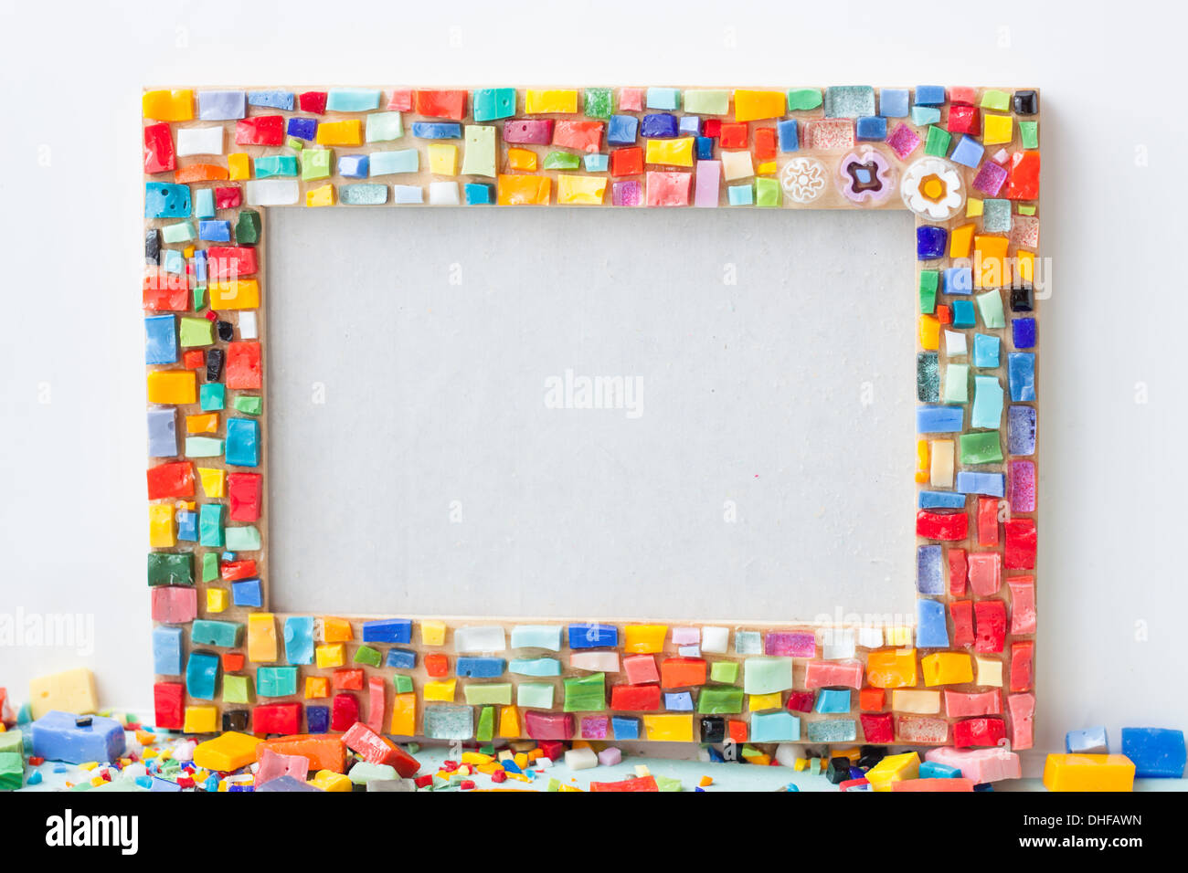 Photo Frame , mosaïque, fond blanc, coloré, couleurs, verre, Smalti aux tons, Banque D'Images