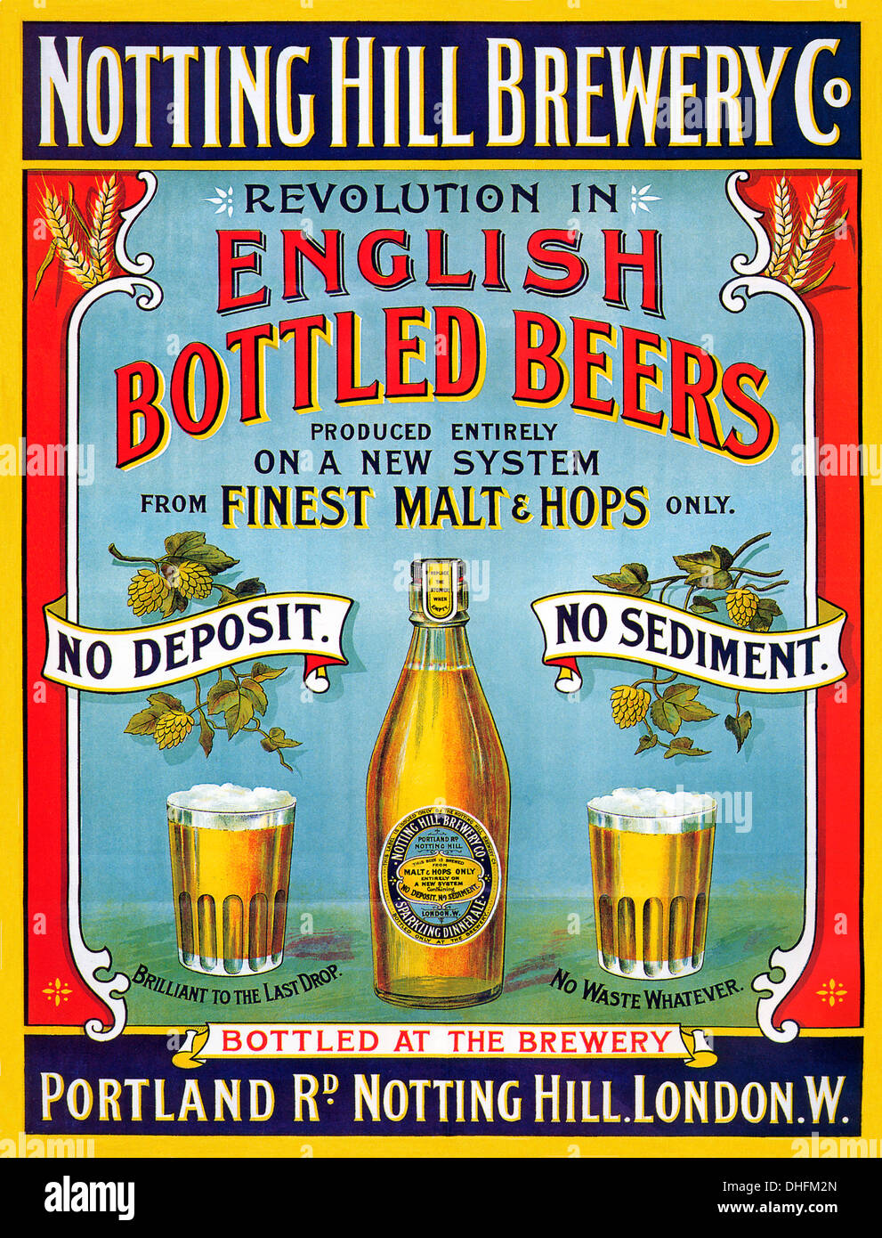 Notting Hill Brewery Co, 1899 affiche pour la brasserie de London dont les bières en bouteille ont lancé aucun dépôt ou les sédiments. Banque D'Images