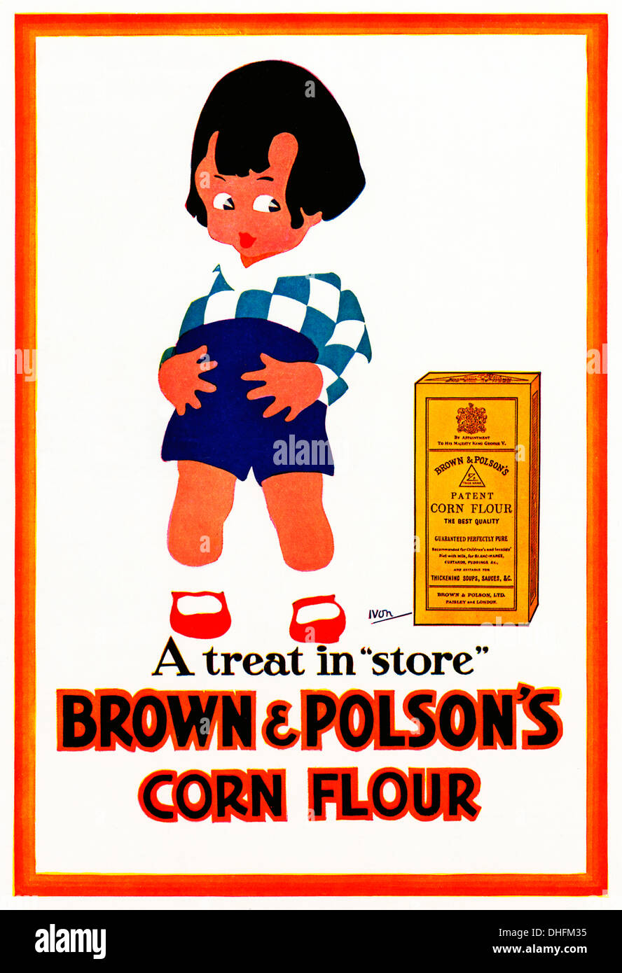 Brown & Polsons de farine de maïs, 1930 publicité pour l'indispensable ingrédient de cuisine riz blanchi à Paisley, Scotland Banque D'Images