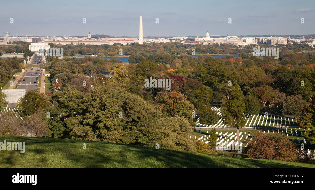 Washington DC - panorama vue aérienne de Arlington Hill Banque D'Images
