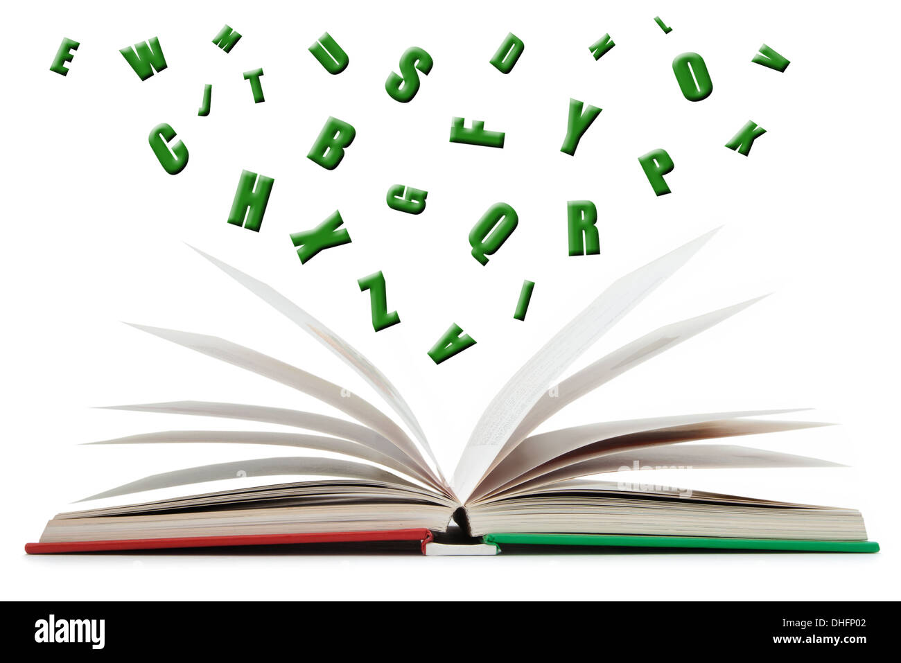 Livre ouvert avec l'alphabet de vol Banque D'Images