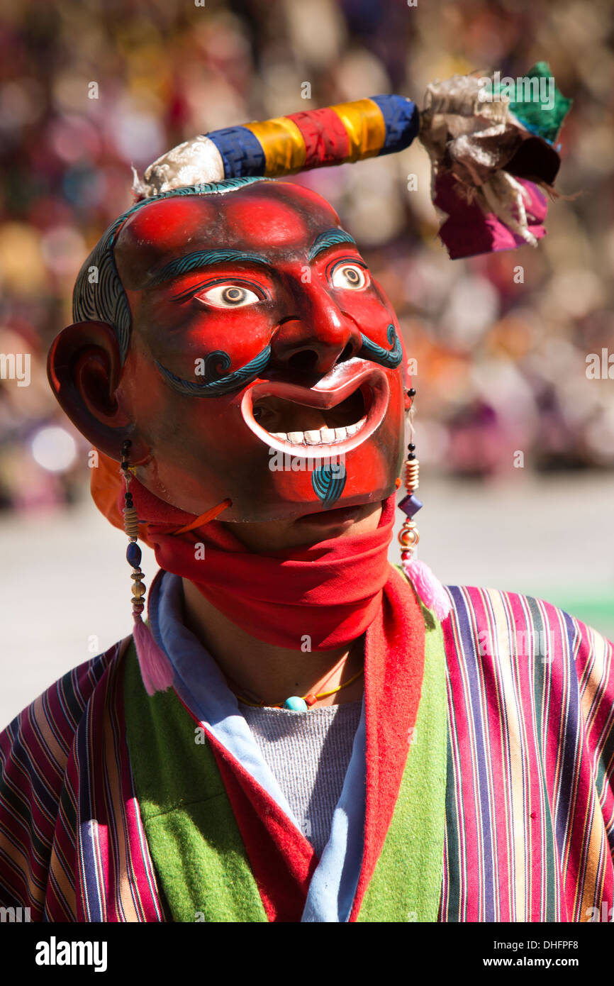 Le Bhoutan, Thimphu Dzong, Tsechu festival annuel, Atsara, bouffon masqué Banque D'Images