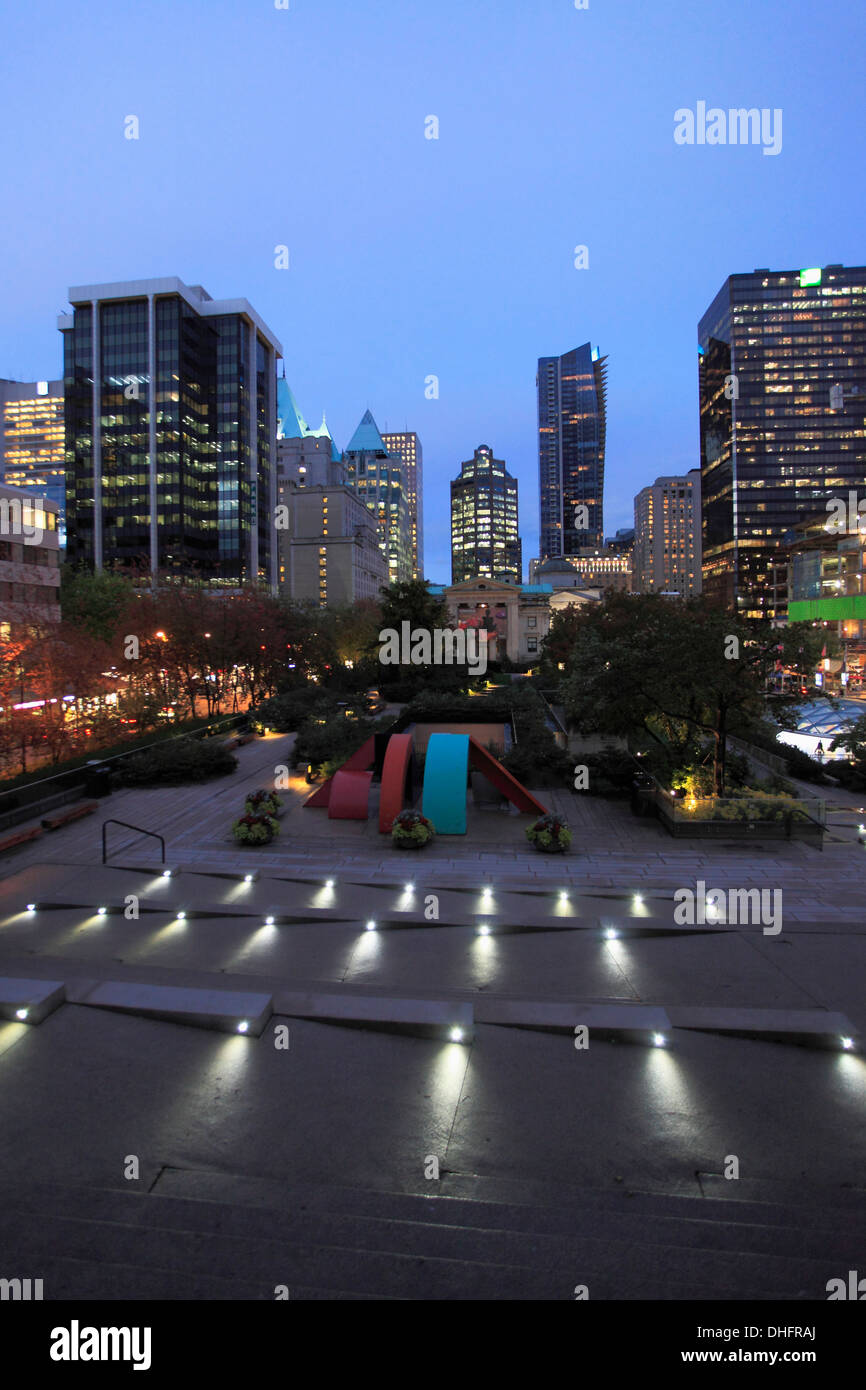 Canada, Vancouver, Robson Square, nuit, Banque D'Images