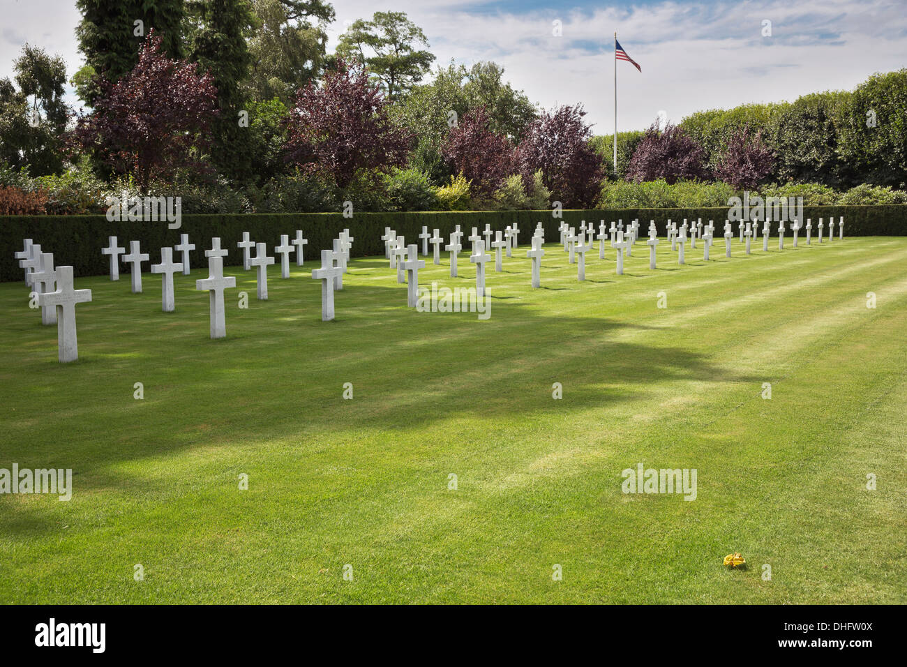L'article des sépultures de guerre à la Flandre Flied Cimetière Américain Banque D'Images